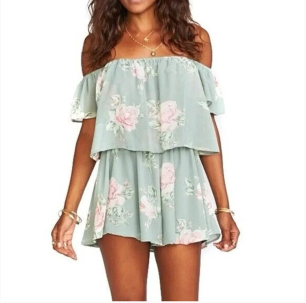 Show Me Your Mumu Floral Sage Green Dixie Romper Size XS